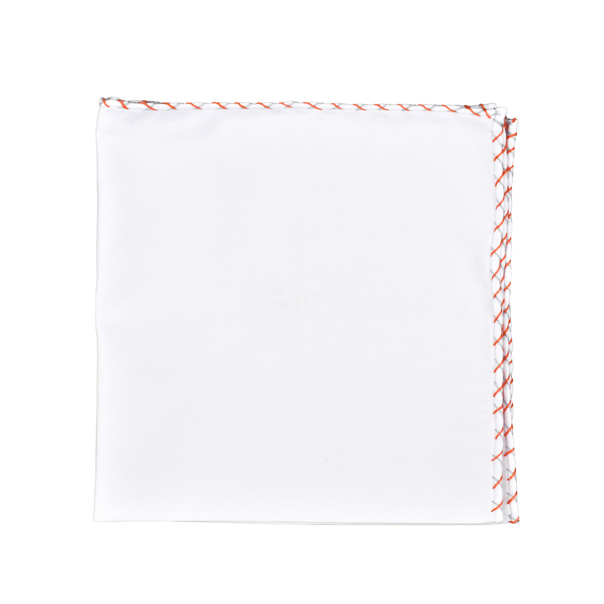 BRUNELLO CUCINELLI MEN'S WHITE COTTON POCKET SQUARE WITH CONTRAST STITCHING