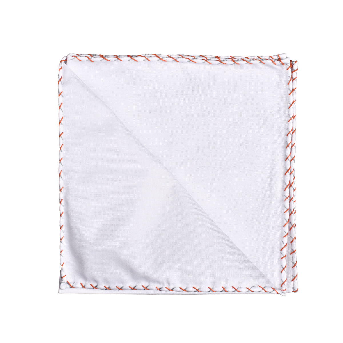 BRUNELLO CUCINELLI MEN'S WHITE COTTON POCKET SQUARE WITH CONTRAST STITCHING