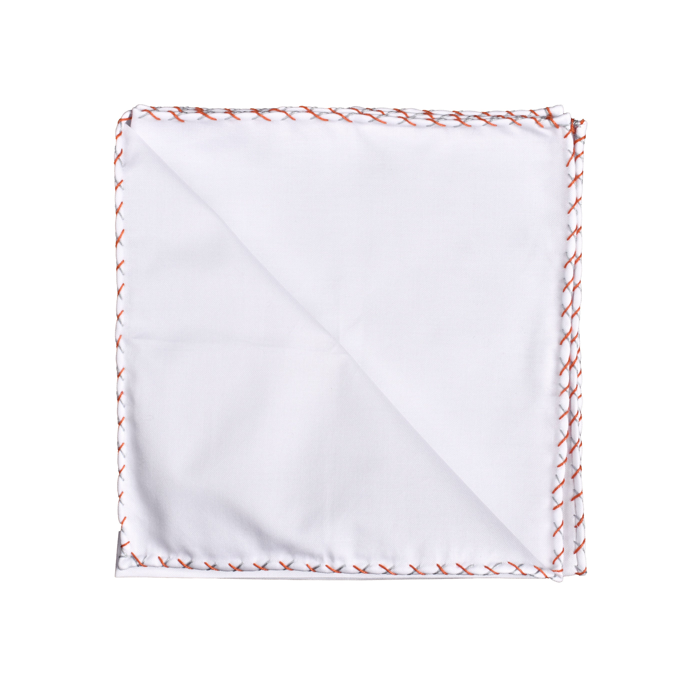 BRUNELLO CUCINELLI MEN'S WHITE COTTON POCKET SQUARE WITH CONTRAST STITCHING