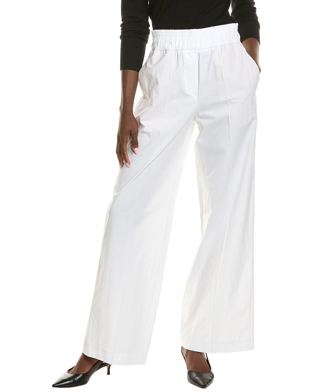 BRUNELLO CUCINELLI WOMEN'S WHITE WIDE LEG TROUSERS