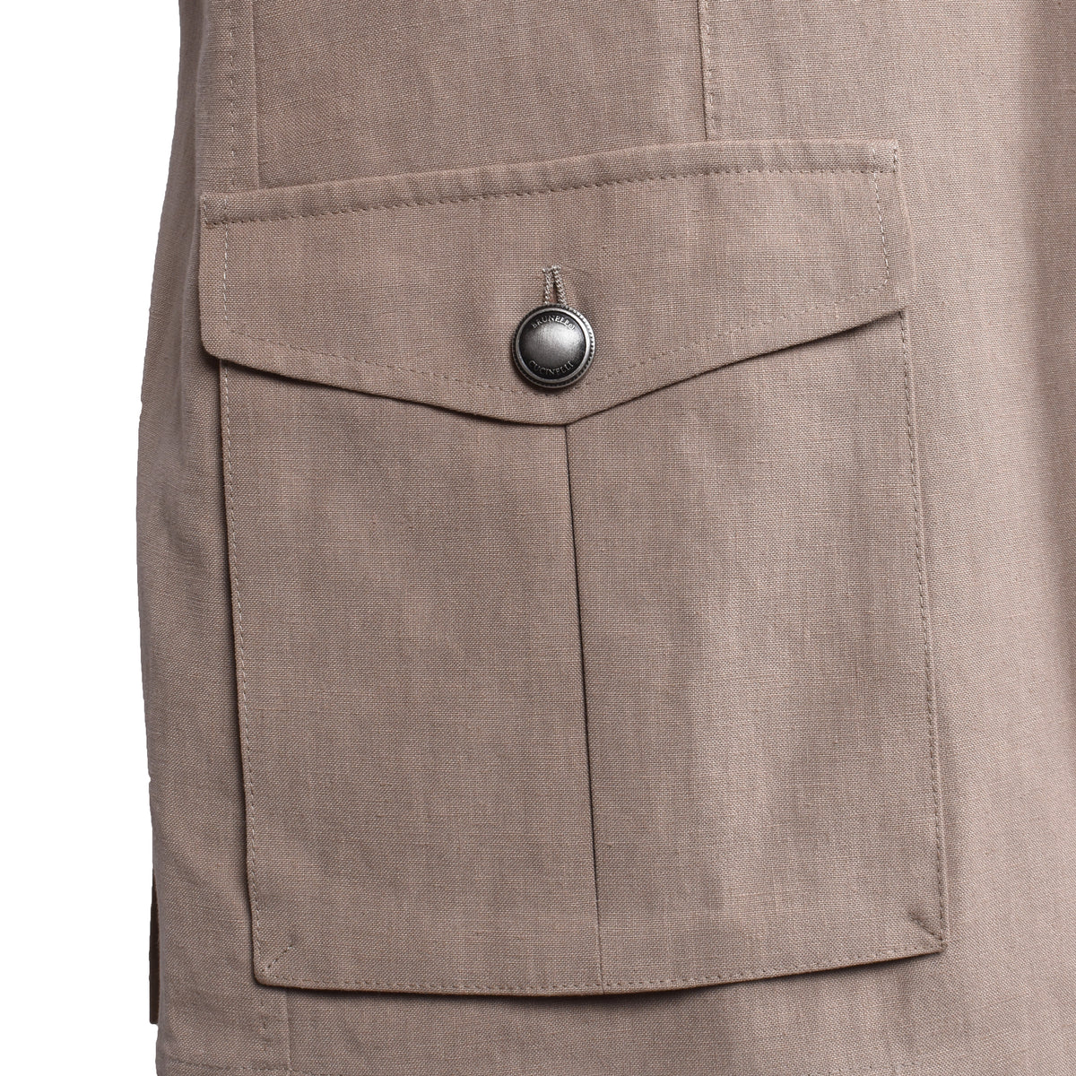 BRUNELLO CUCINELLI MEN'S LIGHT BROWN LINEN JACKET