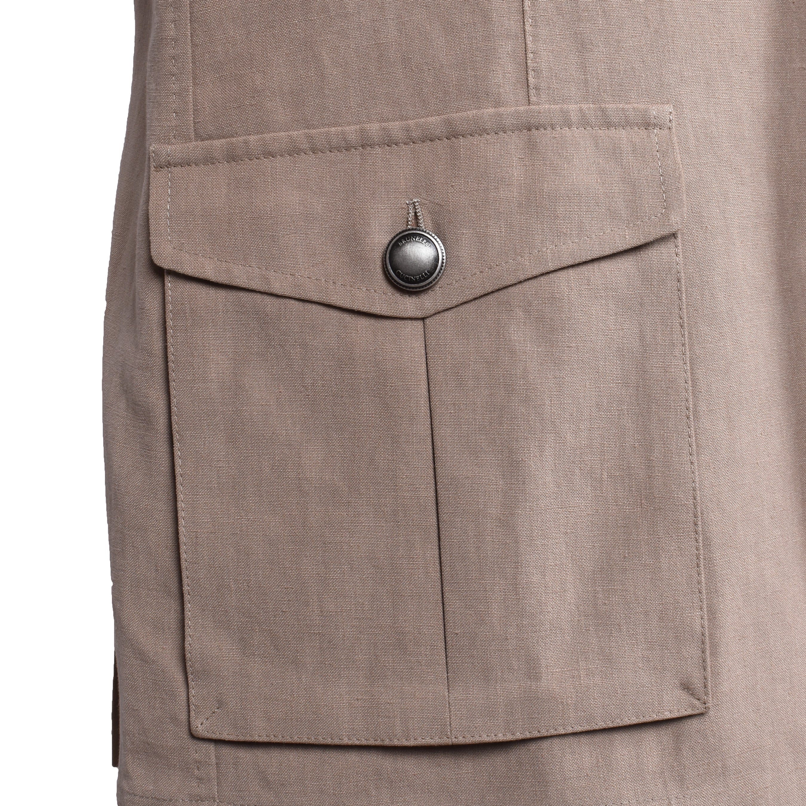 BRUNELLO CUCINELLI MEN'S TOBACCO LINEN SAFARI JACKET