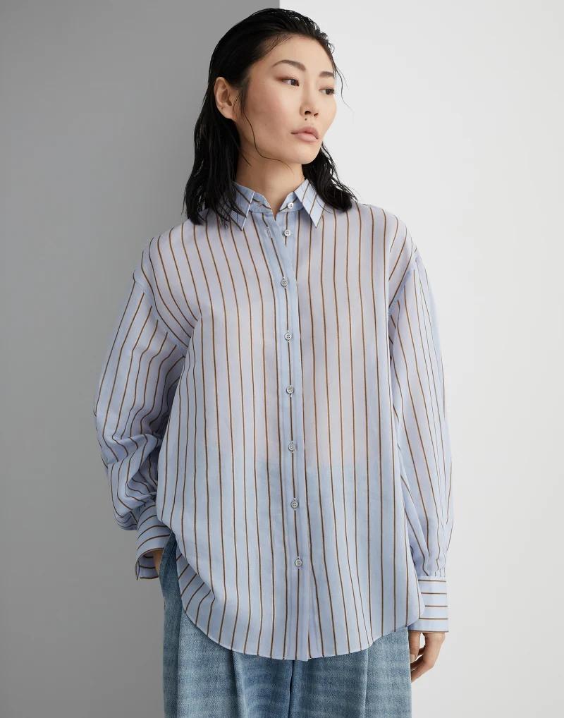 BRUNELLO CUCINELLI WOMEN'S LIGHT BLUE STRIPED SHIRT