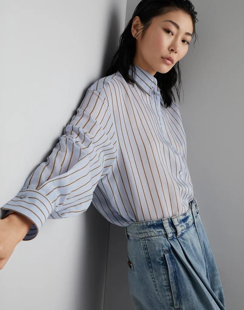 BRUNELLO CUCINELLI WOMEN'S LIGHT BLUE STRIPED SHIRT