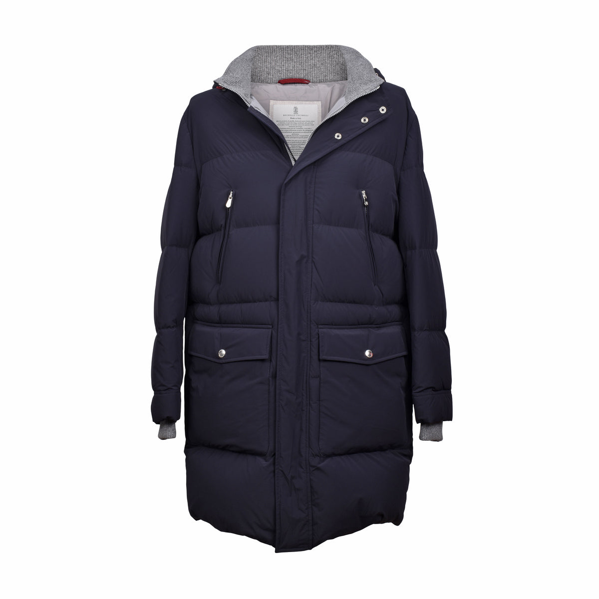 BRUNELLO CUCINELLI MEN'S NAVY MEDIUM GRAY PUFFER JACKET