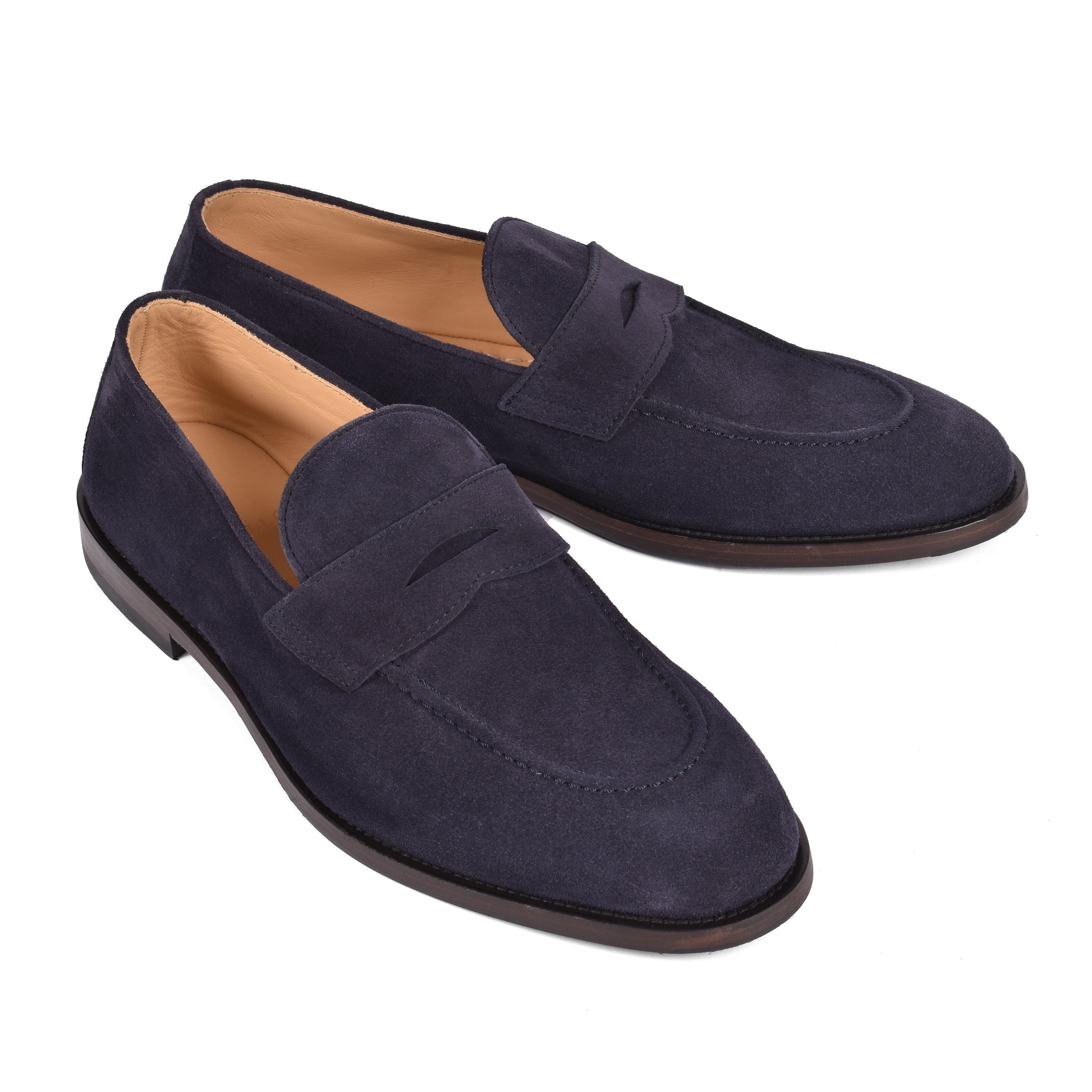 BRUNELLO CUCINELLI MEN'S BLUE SUEDE LEATHER LOAFERS