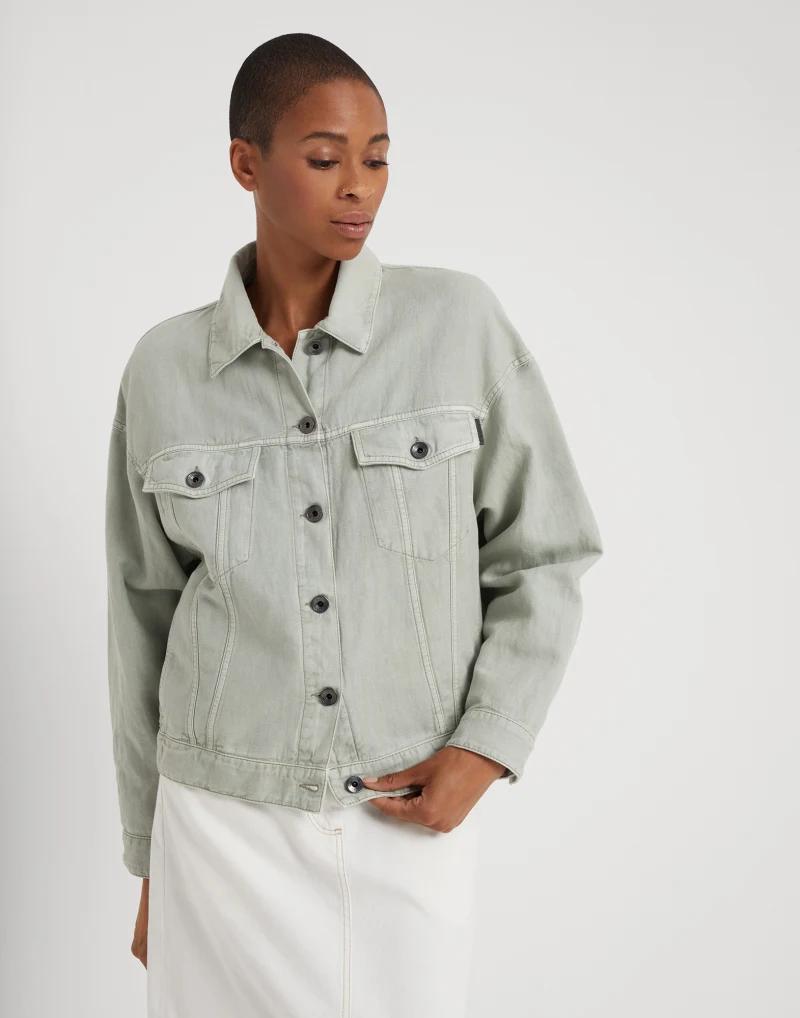 BRUNELLO CUCINELLI WOMEN'S LIGHT GREEN LINEN JACKET