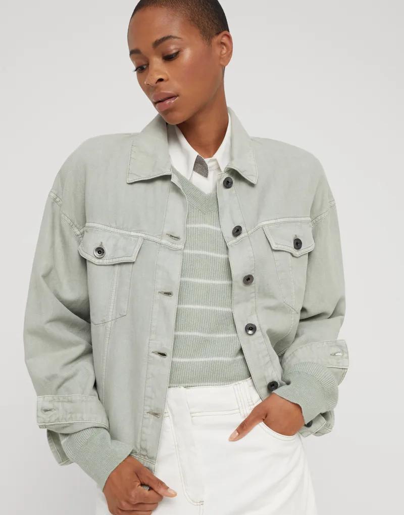 BRUNELLO CUCINELLI WOMEN'S LIGHT GREEN LINEN JACKET