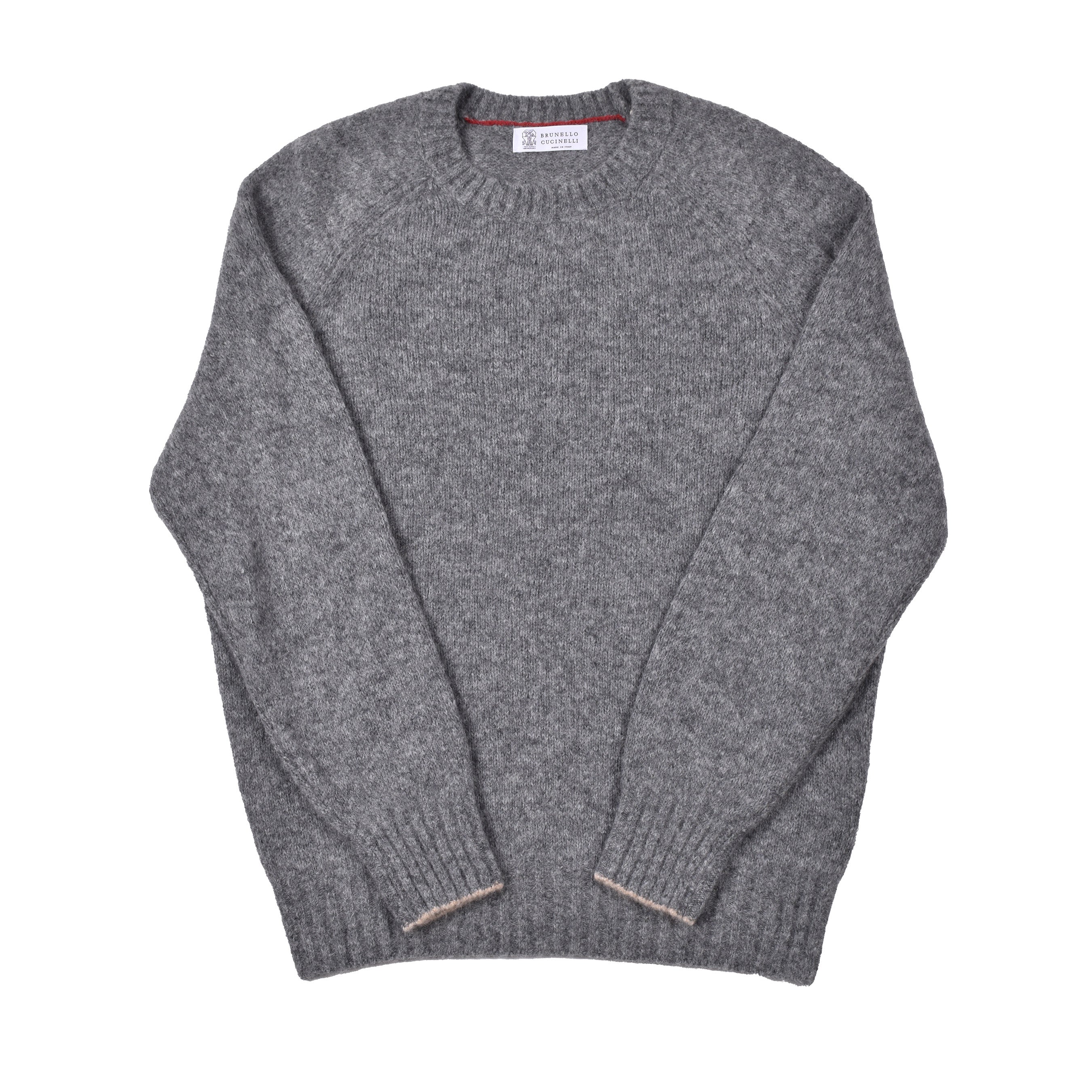 BRUNELLO CUCINELLI MEN'S MEDIUM GRAY WOOL BLEND CREW SWEATER