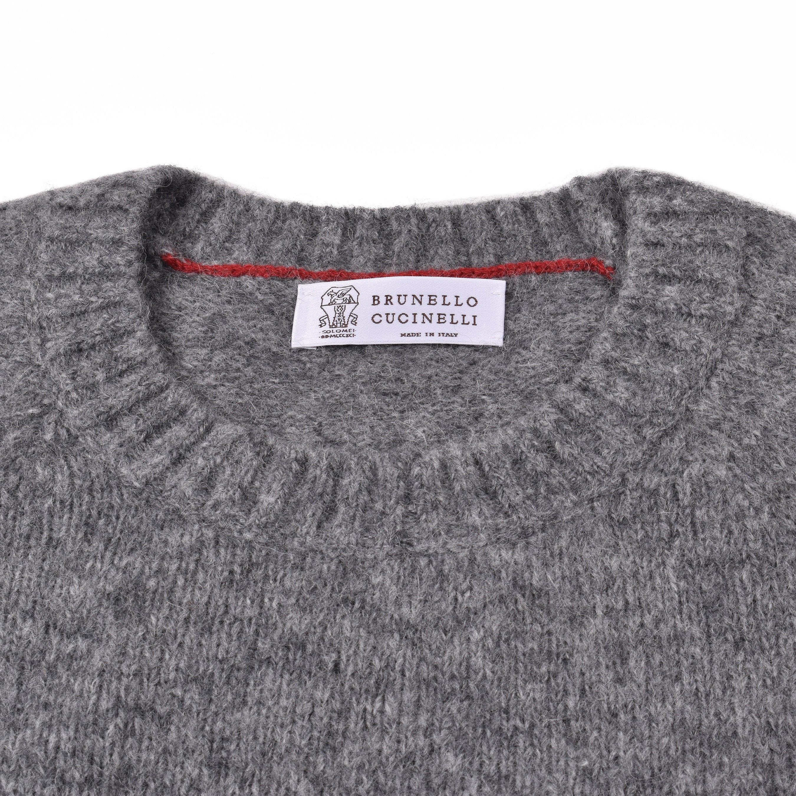 BRUNELLO CUCINELLI MEN'S MEDIUM GRAY WOOL BLEND CREW SWEATER