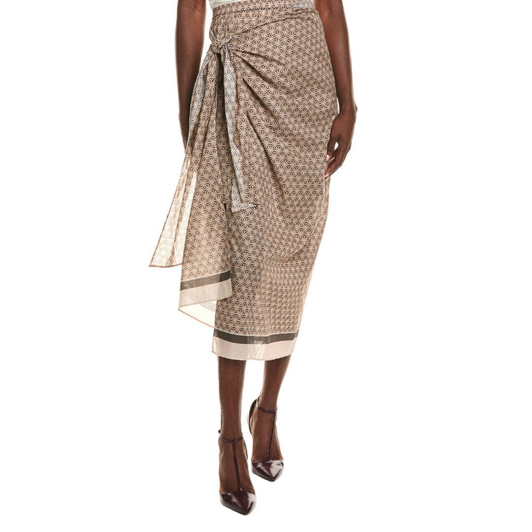BRUNELLO CUCINELLI WOMEN'S BEIGE PATTERNED WRAP SKIRT