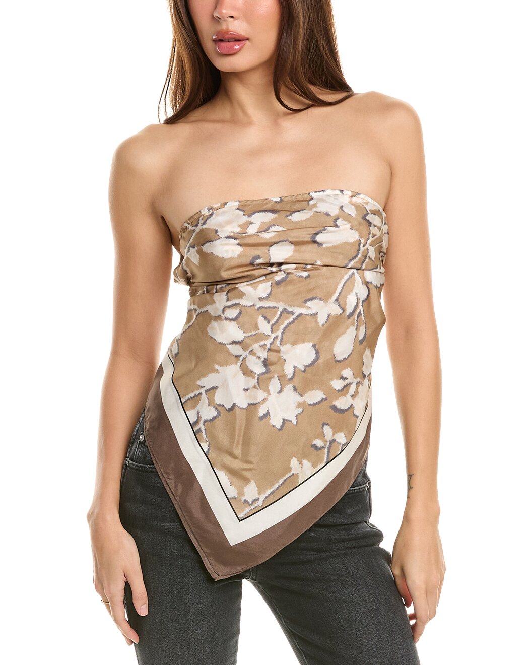 BRUNELLO CUCINELLI WOMEN'S FLORAL STRAPLESS HANDKERCHIEF TOP