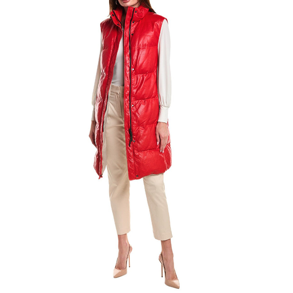 BRUNELLO CUCINELLI WOMEN'S RED LEATHER LONG JACKET