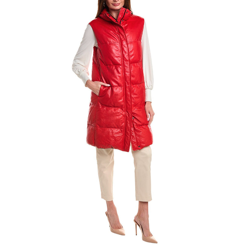 BRUNELLO CUCINELLI WOMEN'S RED LEATHER LONG JACKET