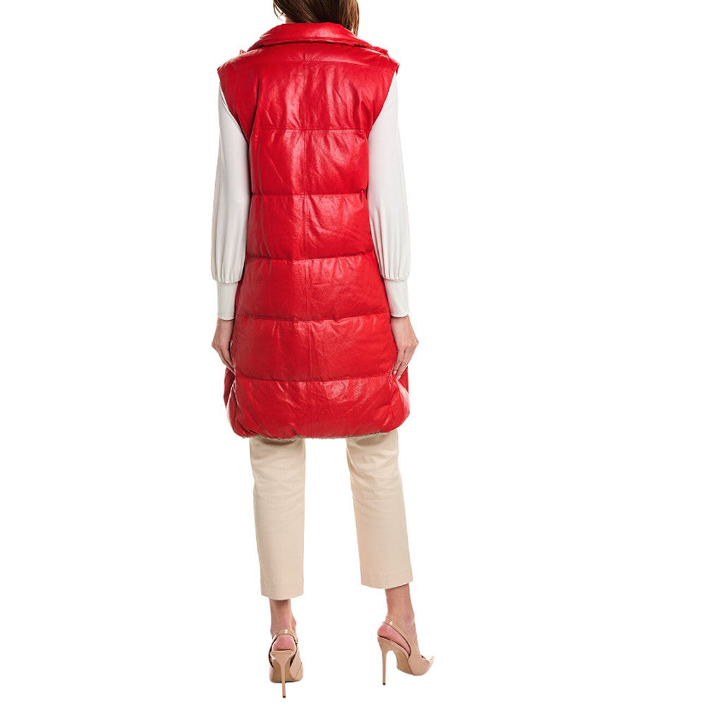 BRUNELLO CUCINELLI WOMEN'S RED LEATHER LONG JACKET