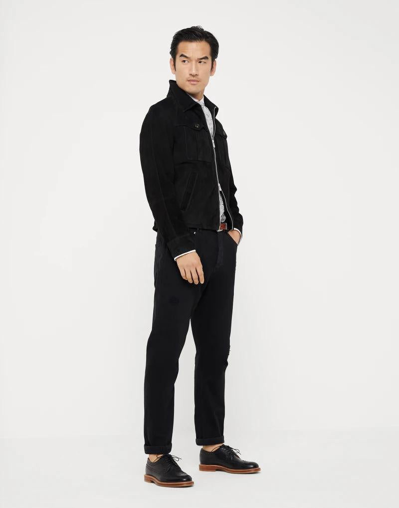 BRUNELLO CUCINELLI MEN'S BLACK LEATHER JACKET