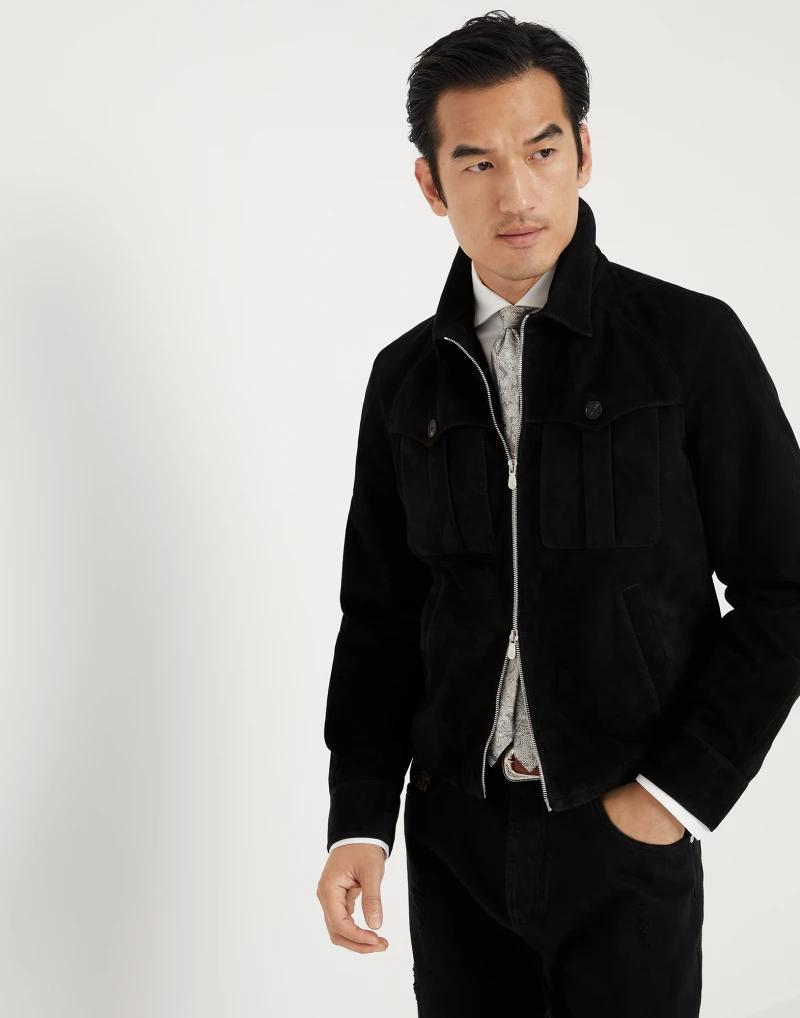 BRUNELLO CUCINELLI MEN'S BLACK LEATHER JACKET