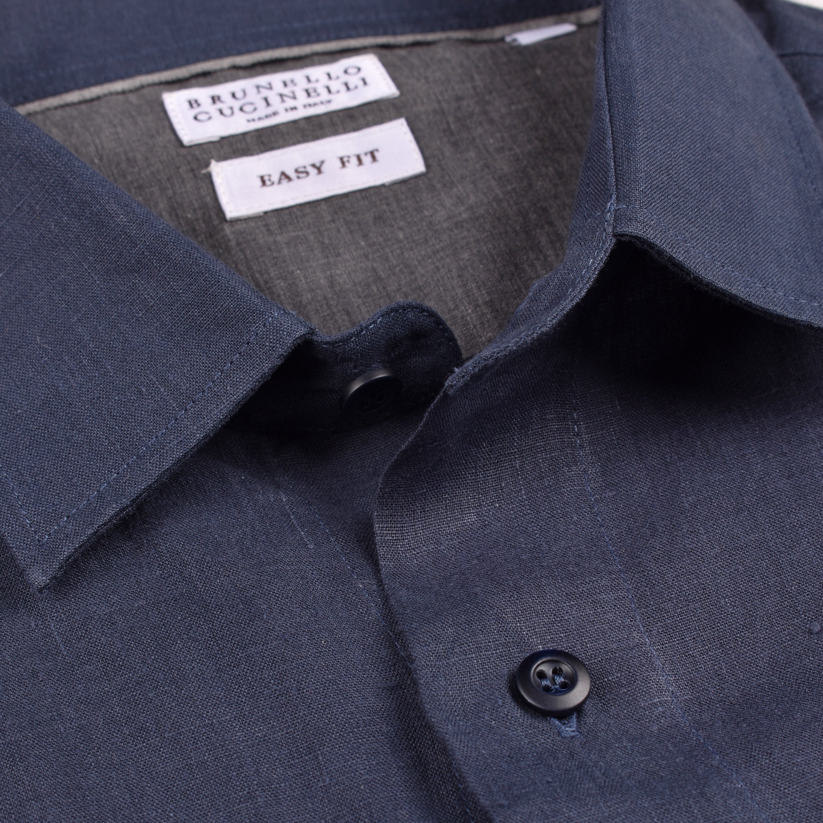 BRUNELLO CUCINELLI MEN'S BLUE CASHMERE BUTTON-DOWN SHIRT