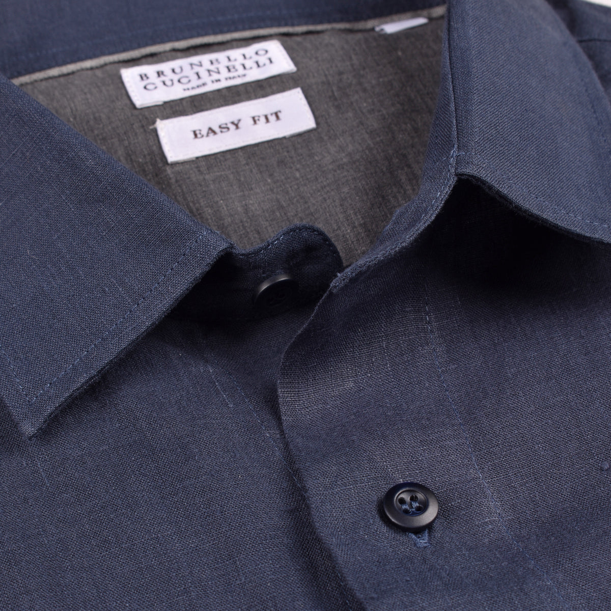 BRUNELLO CUCINELLI MEN'S BLUE CASHMERE BUTTON-DOWN SHIRT