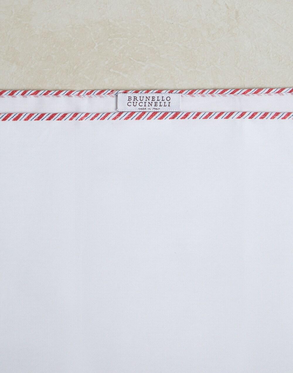 BRUNELLO CUCINELLI MEN'S WHITE POCKETSQUARE WITH STRIPED TRIM