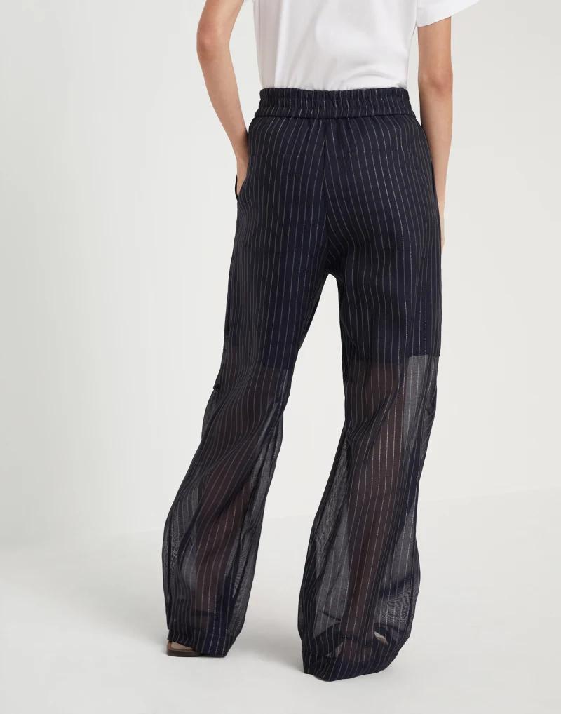 BRUNELLO CUCINELLI WOMEN'S NAVY STRIPED WIDE TROUSERS