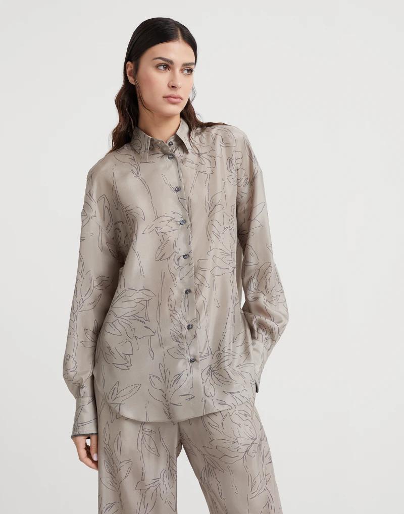 BRUNELLO CUCINELLI WOMEN'S KHAKI SILK OVERSIZED SHIRT