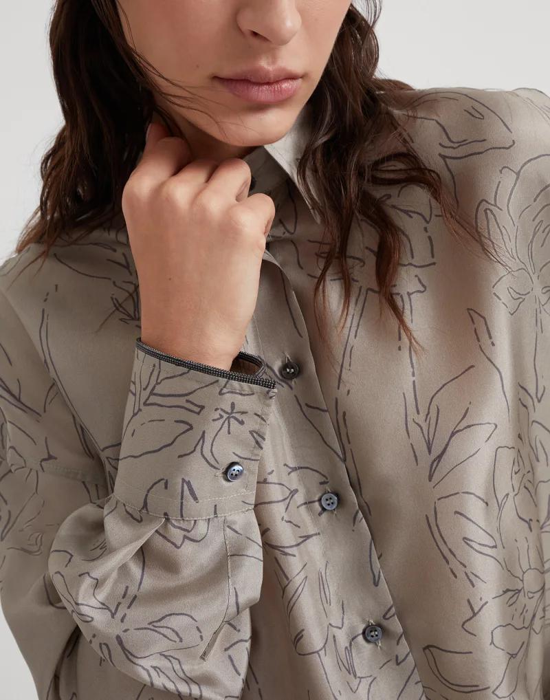 BRUNELLO CUCINELLI WOMEN'S KHAKI SILK OVERSIZED SHIRT