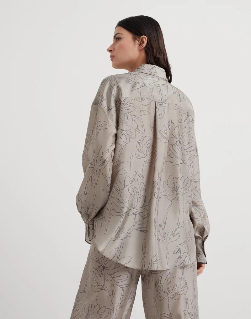 BRUNELLO CUCINELLI WOMEN'S KHAKI SILK OVERSIZED SHIRT