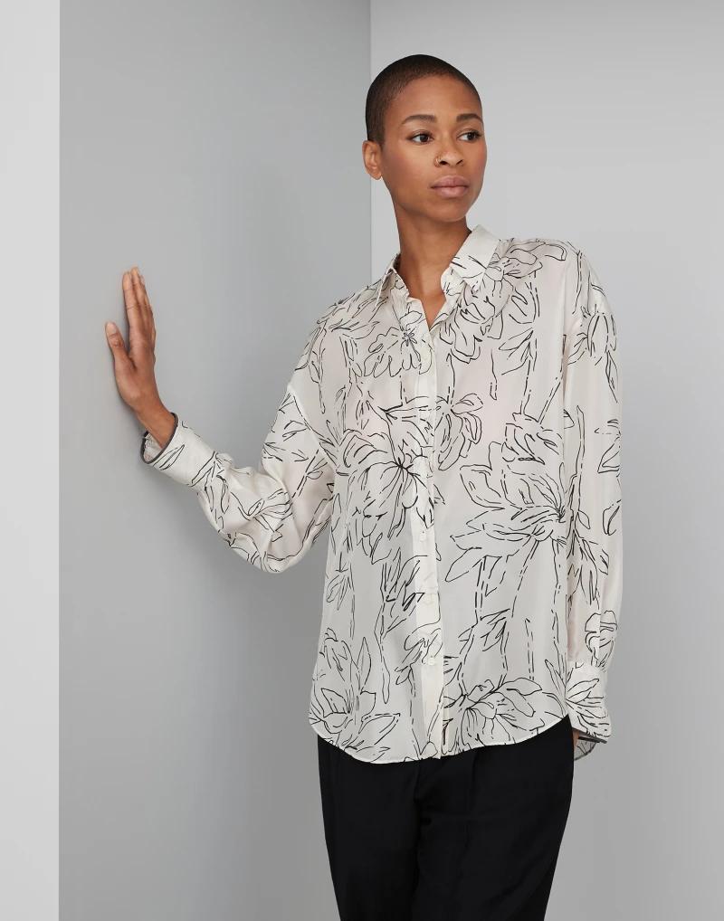 BRUNELLO CUCINELLI WOMEN'S OFF WHITE SILK FLORAL SHIRT