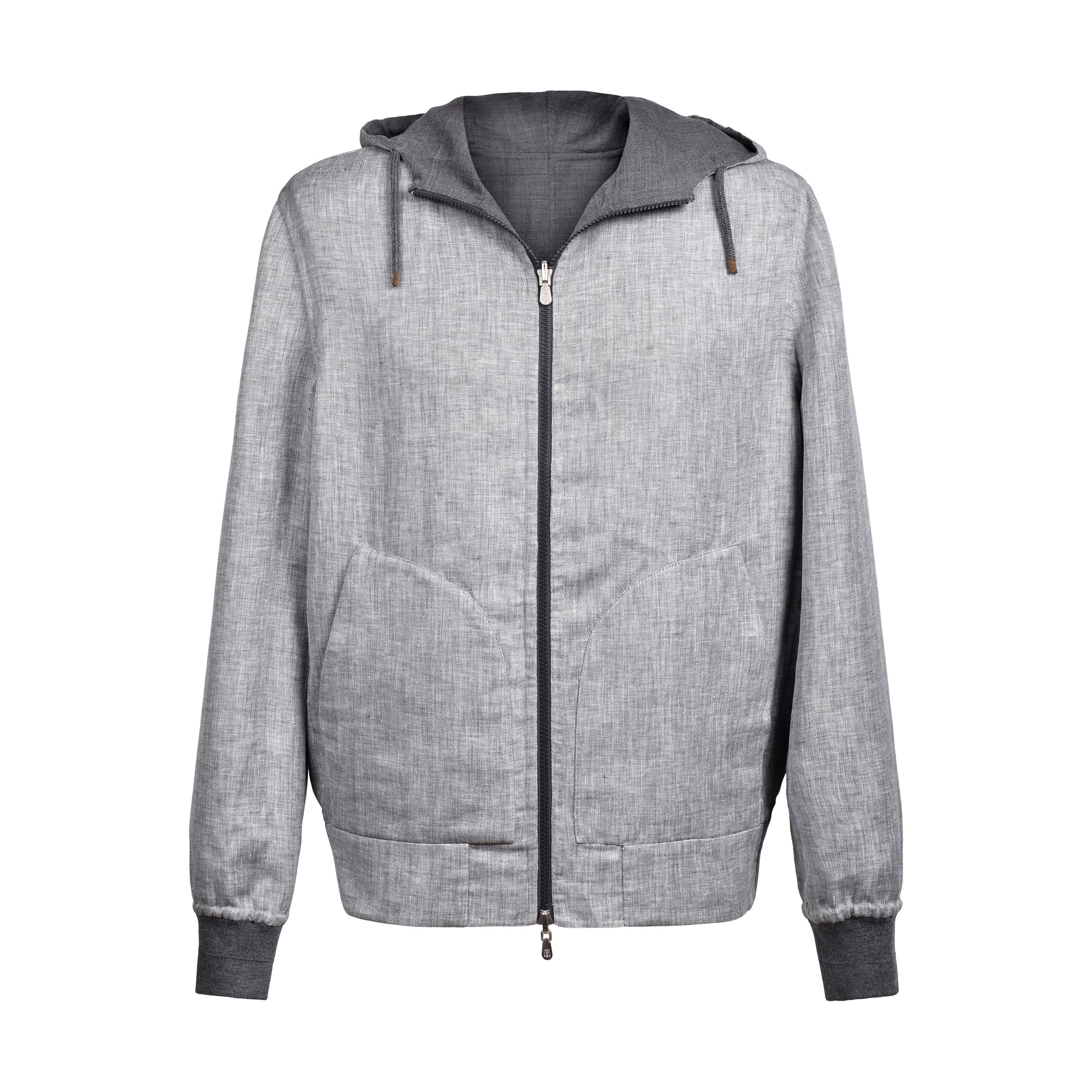 BRUNELLO CUCINELLI MEN'S LUXURIOUS TWO TONE REVERSIBLE HODDIE JACKET
