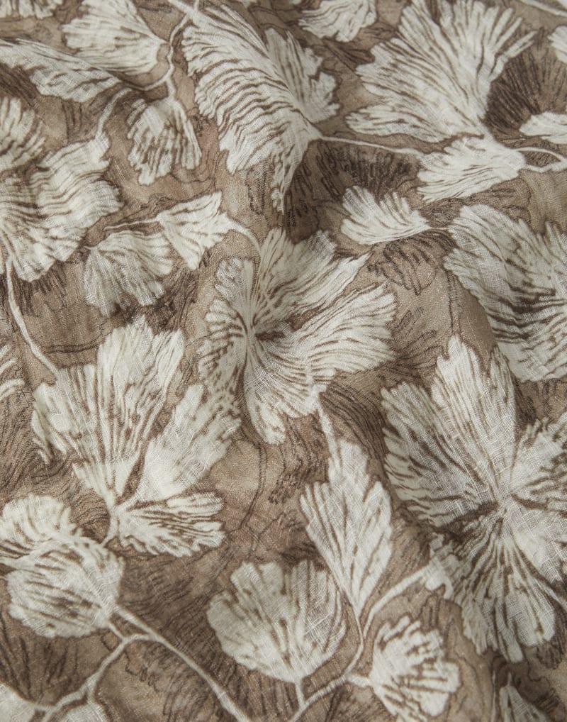 BRUNELLO CUCINELLI WOMEN'S GREEN AND WHITE LINEN FLORAL SCARF
