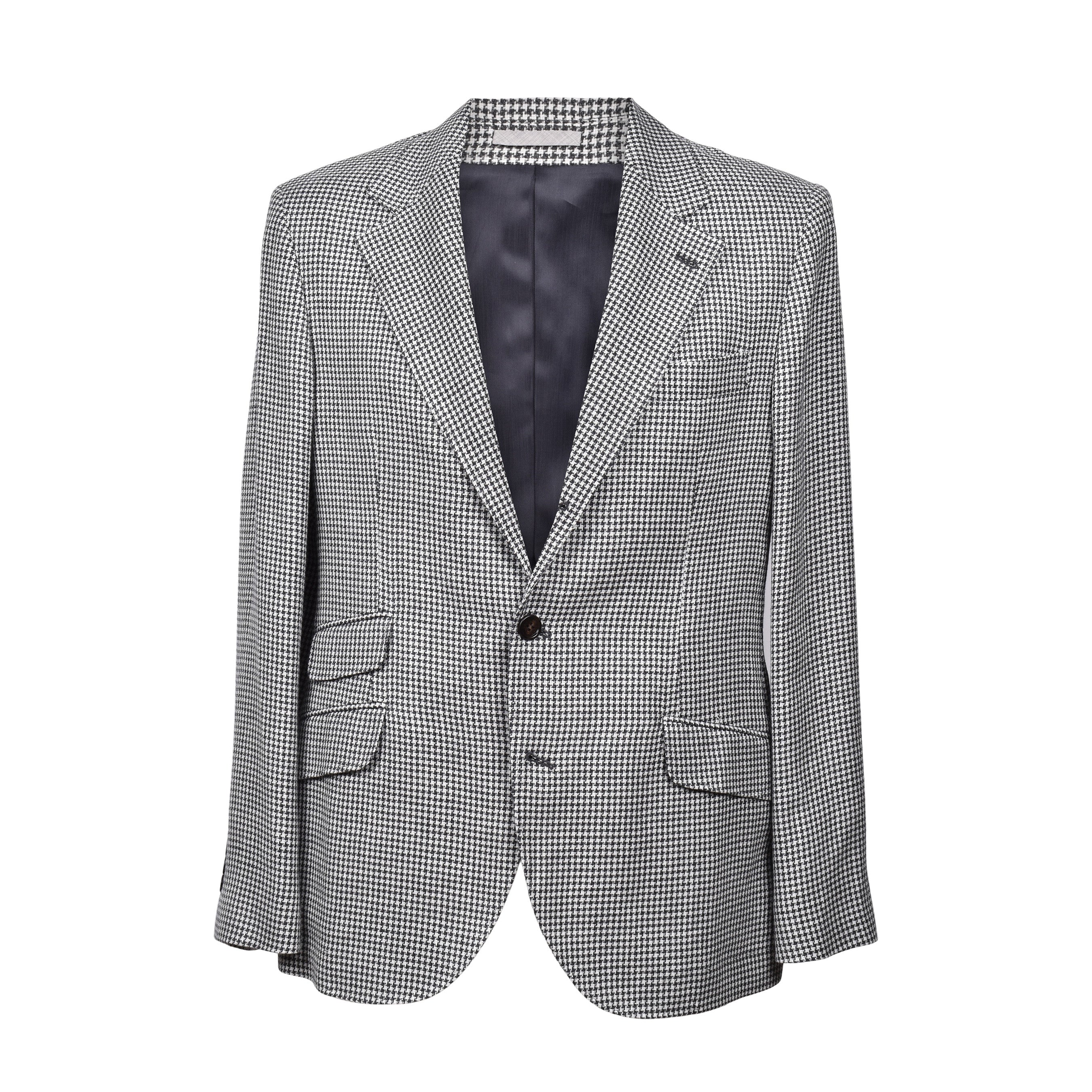 BRUNELLO CUCINELLI MEN'S GREY WOOL HOUNDSTOOTH SUIT