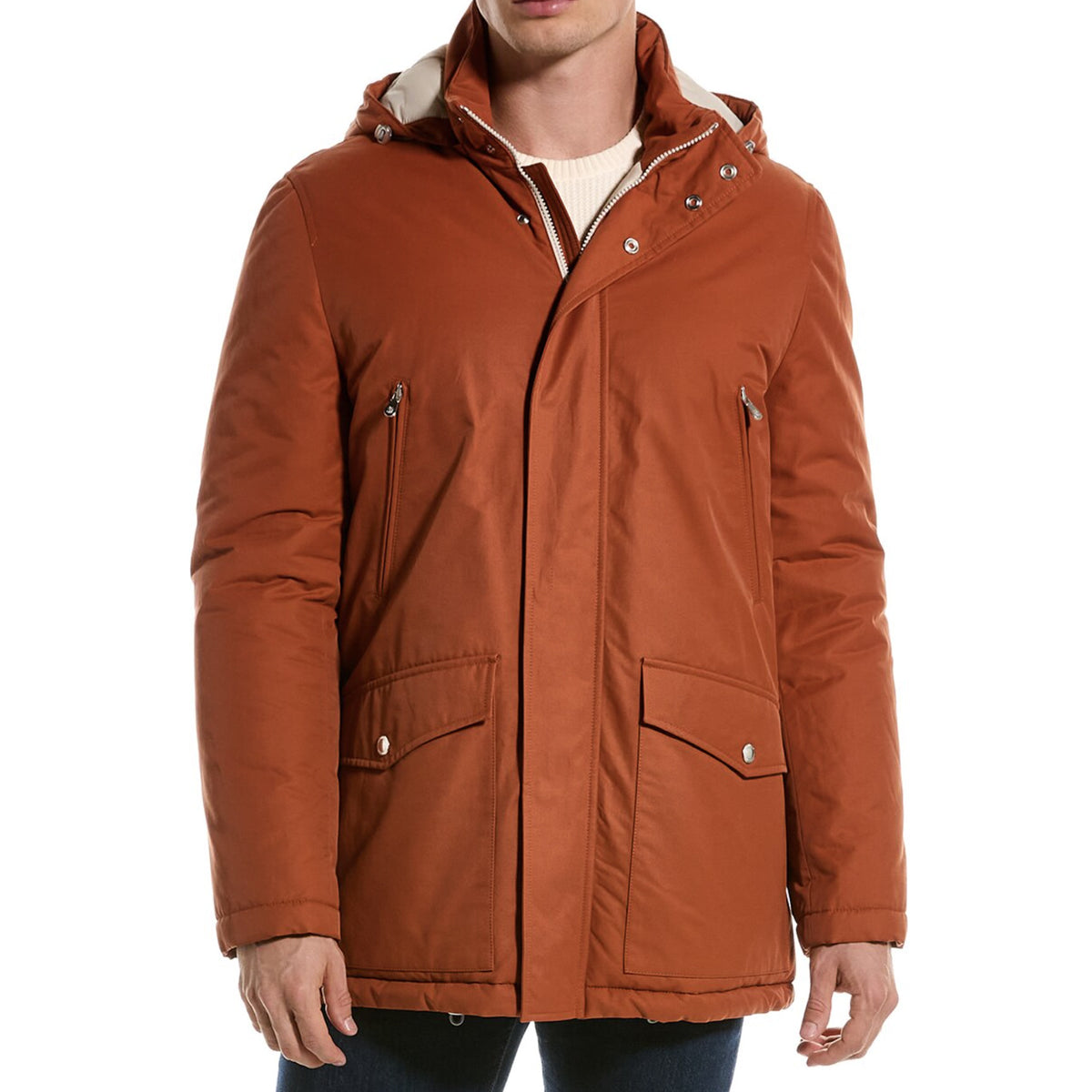 BRUNELLO CUCINELLI MEN'S RUST COTTON BLEND PUFFER JACKET