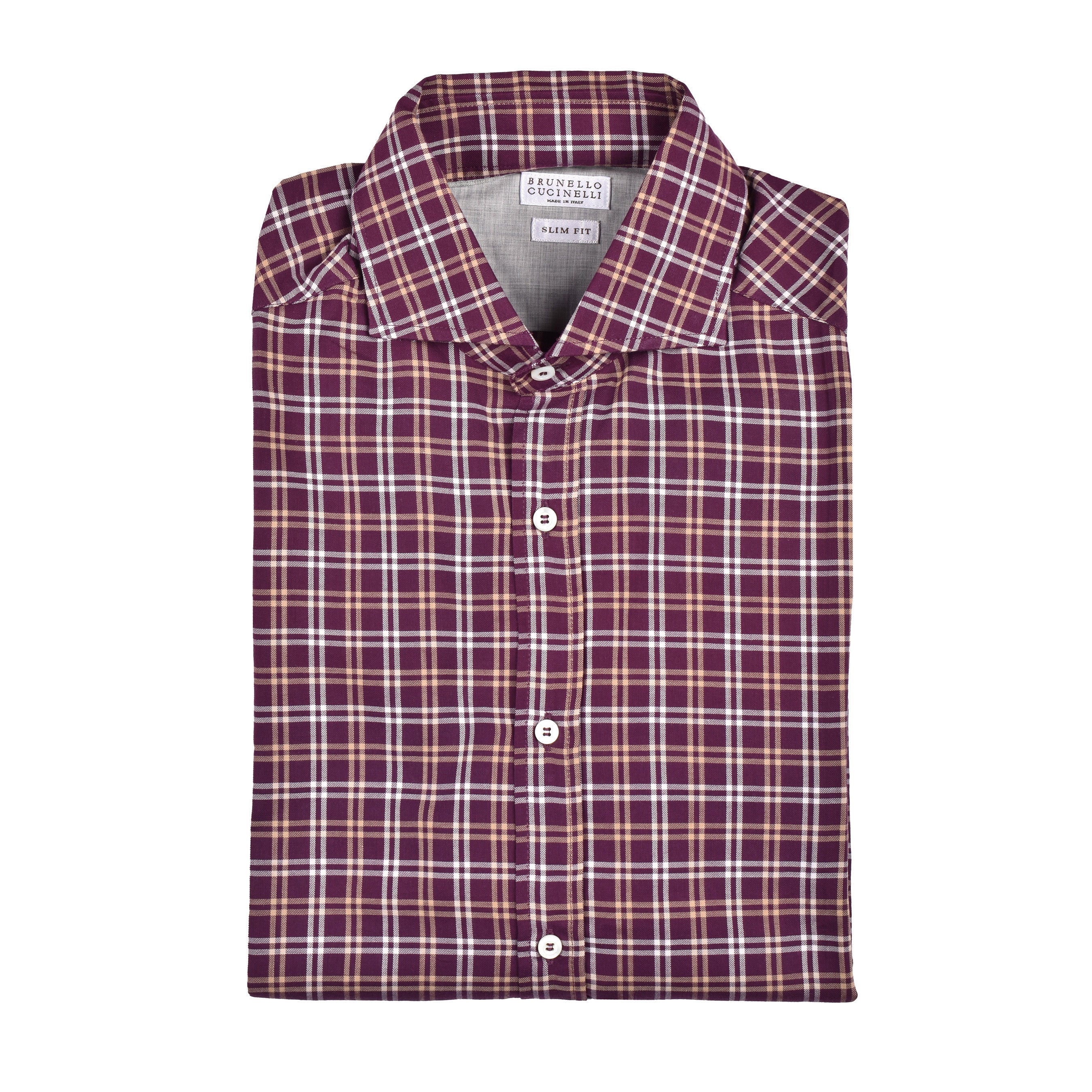 BRUNELLO CUCINELLI MEN'S PURPLE PLAID SLIM SHIRT