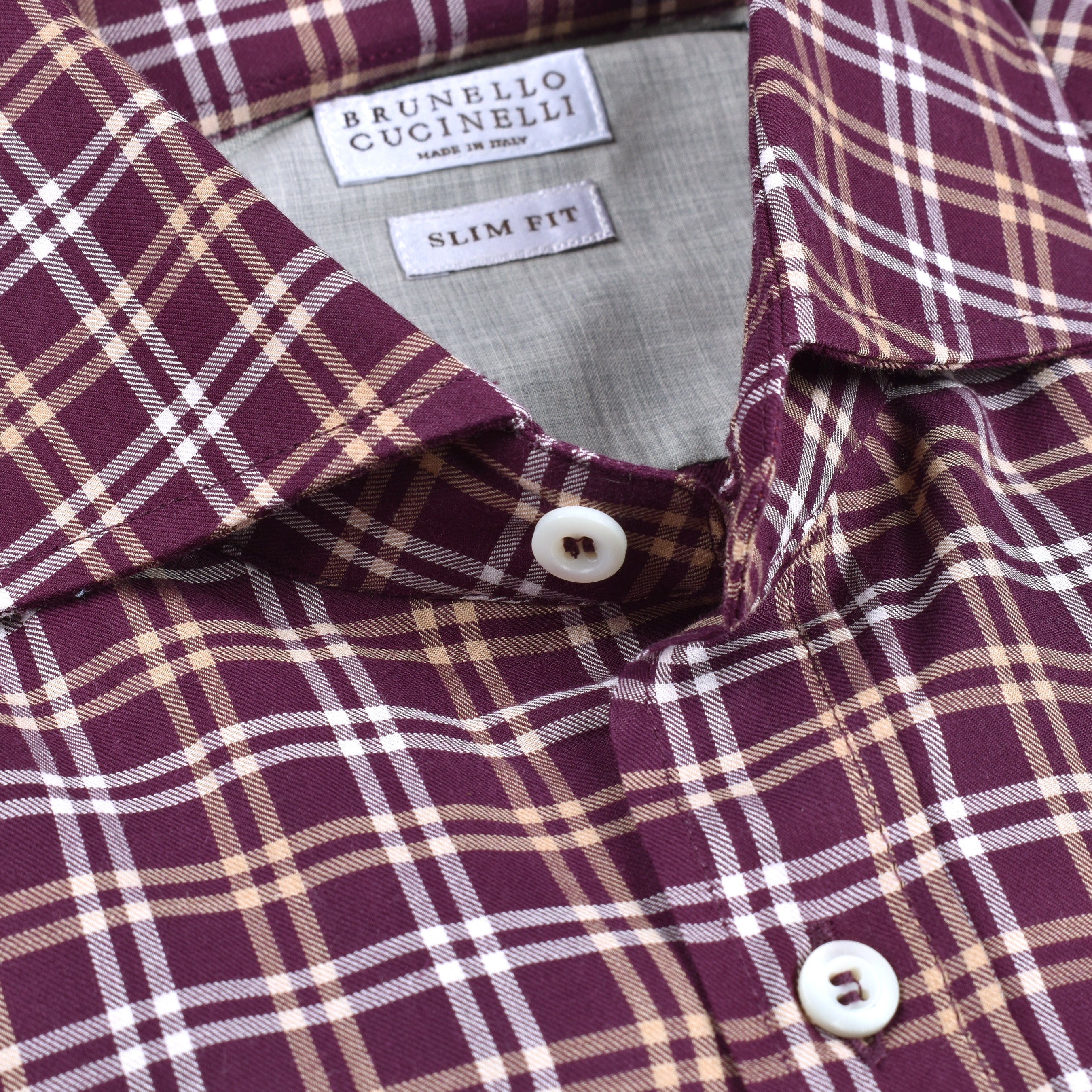 BRUNELLO CUCINELLI MEN'S PURPLE PLAID SLIM SHIRT