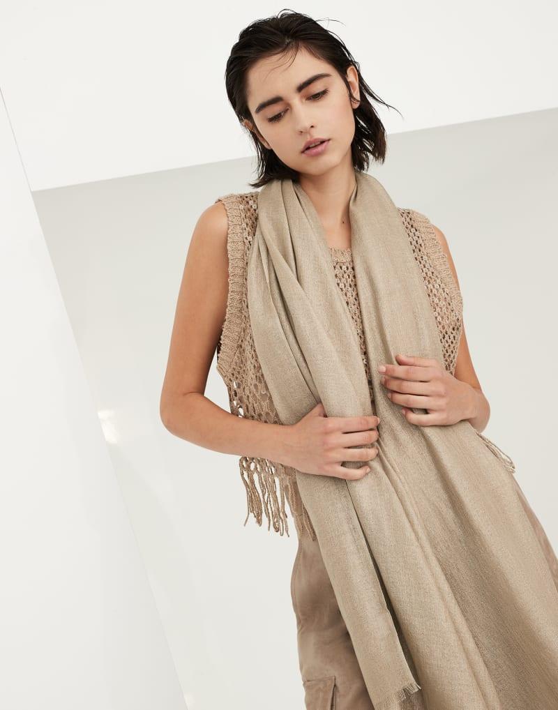 BRUNELLO CUCINELLI WOMEN'S LIGHT BEIGE WOOL SILK SCARF