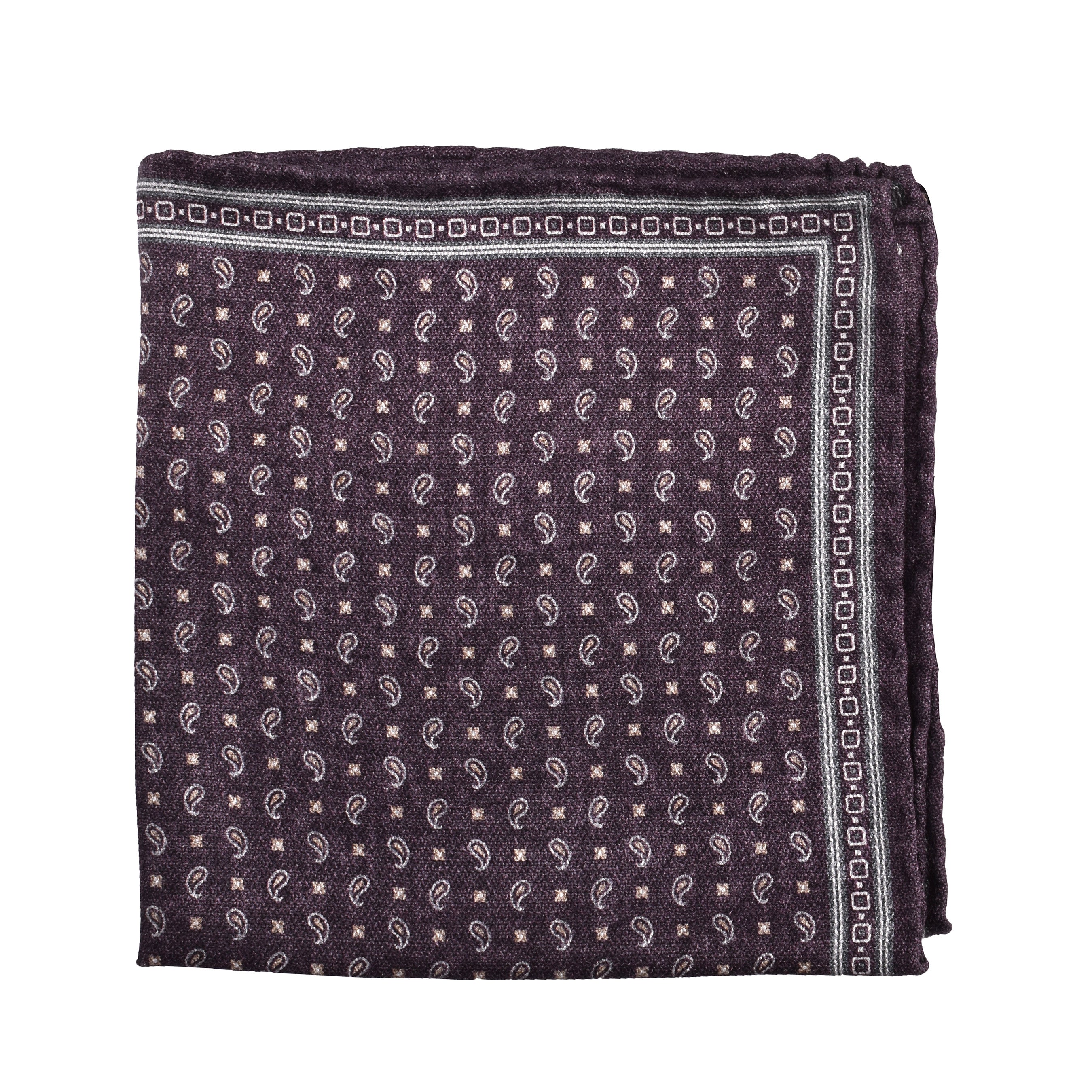 BRUNELLO CUCINELLI MEN'S PLUM SILK GEOMETRIC POCKET SQUARE