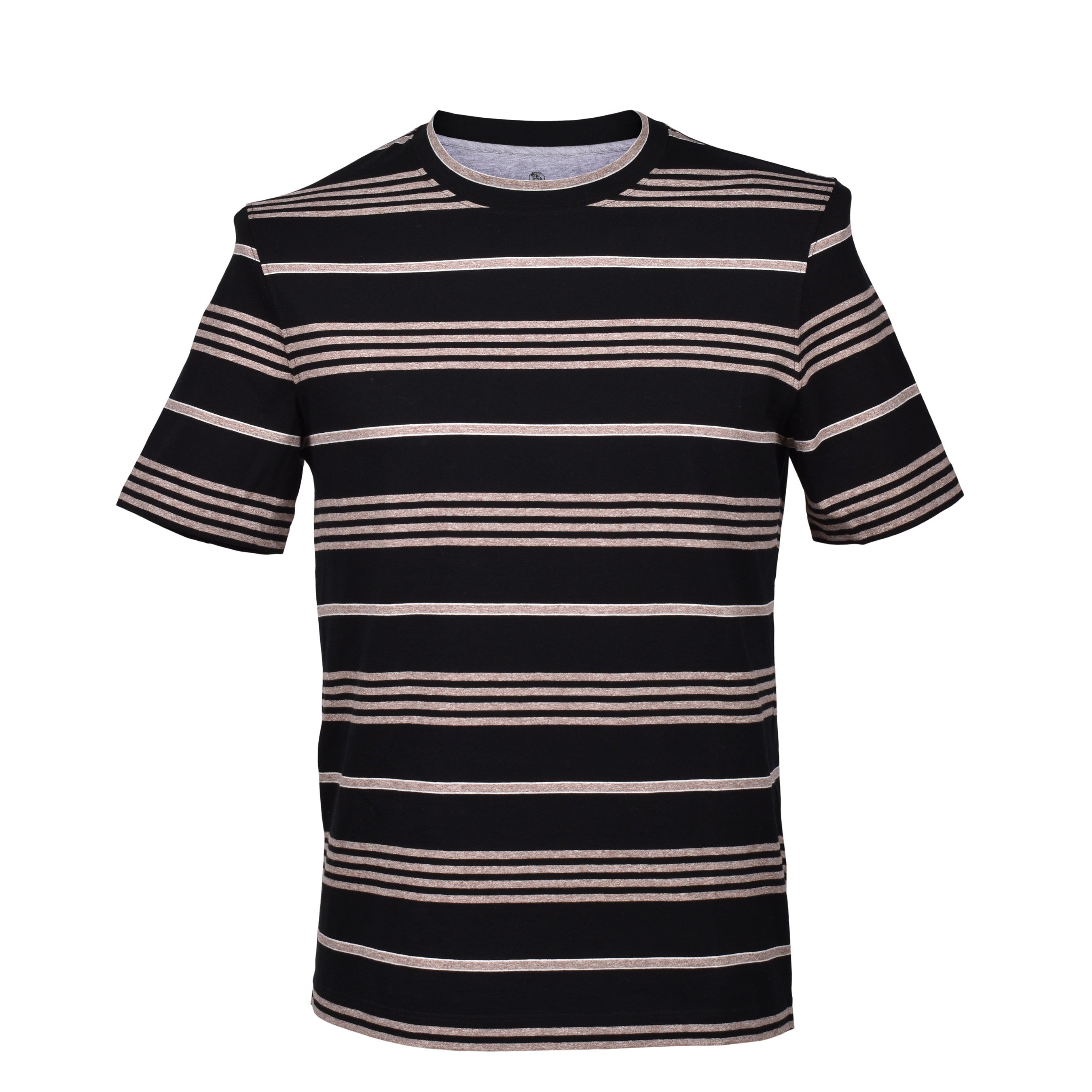 BRUNELLO CUCINELLI MEN'S BLACK STRIPED CREW NECK T-SHIRT