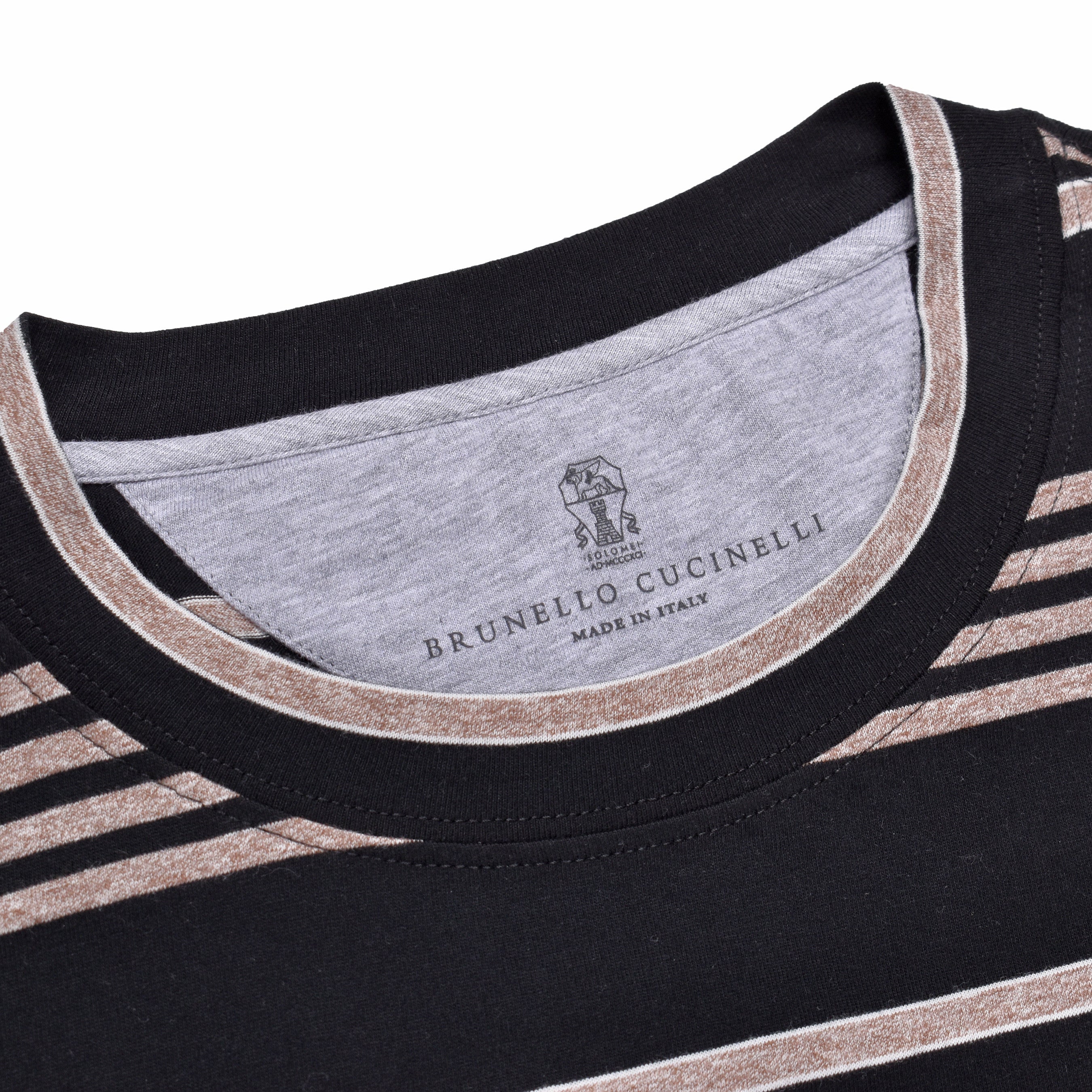 BRUNELLO CUCINELLI MEN'S BLACK STRIPED CREW NECK T-SHIRT