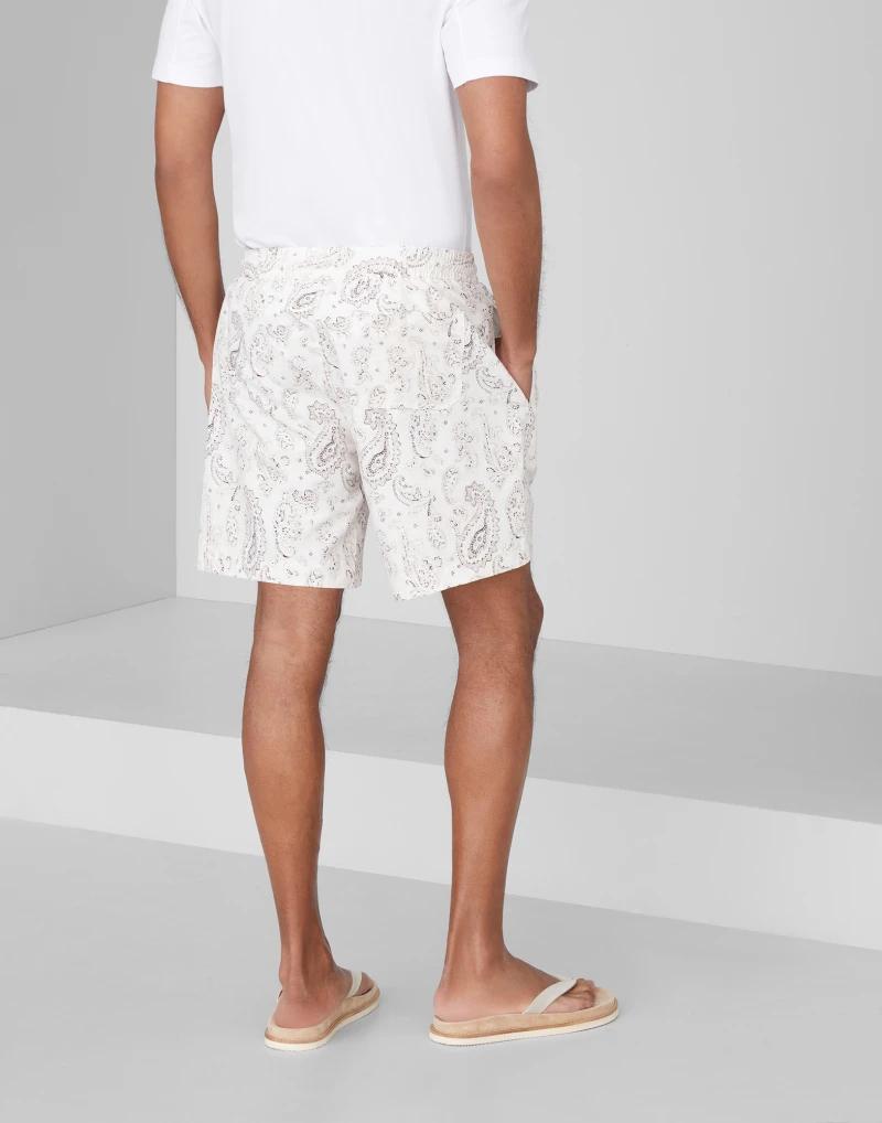 BRUNELLO CUCINELLI MEN'S WHITE PAISLEY TAILORED SHORTS