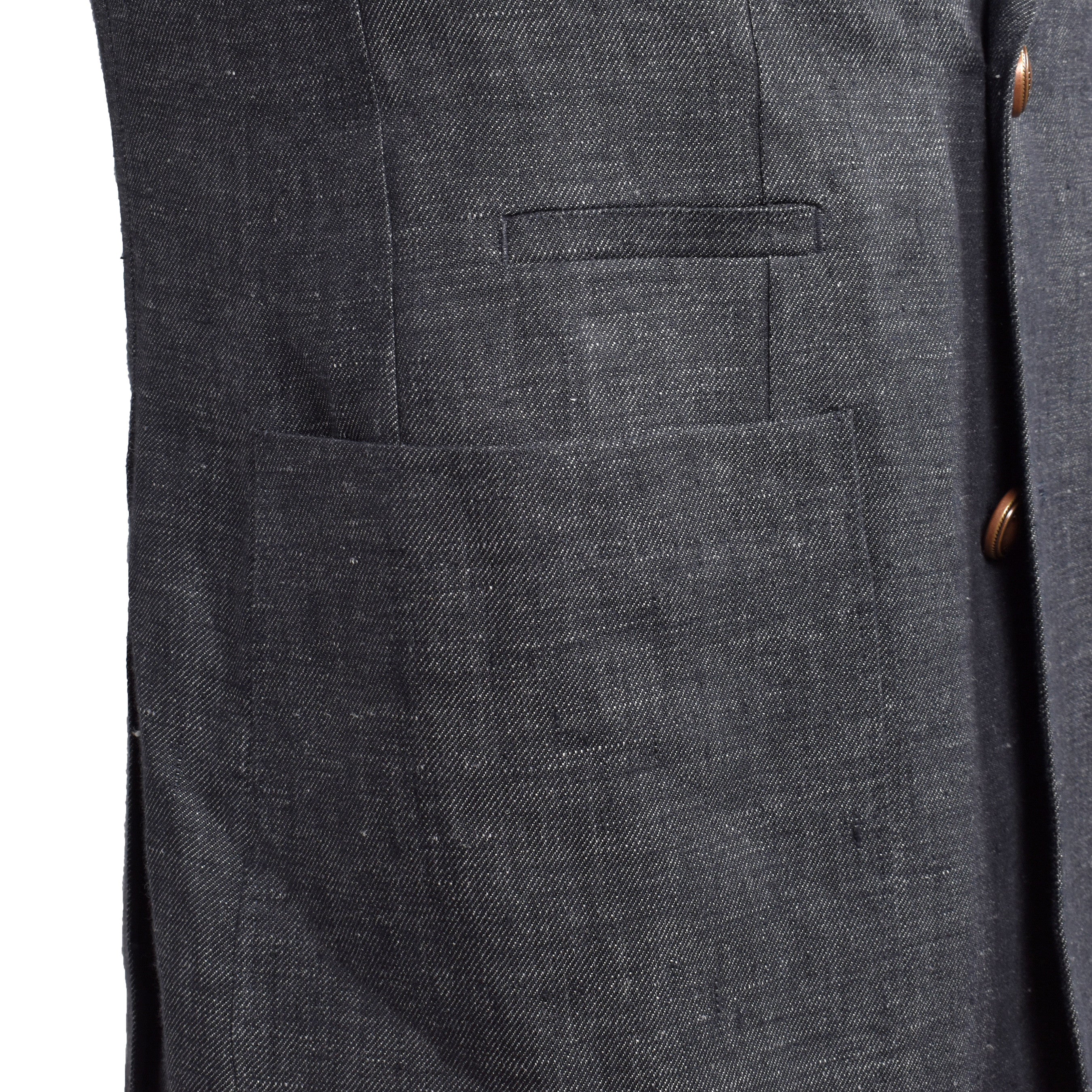 BRUNELLO CUCINELLI MEN'S BLACK LINEN DOUBLE-BREASTED SUIT JACKET
