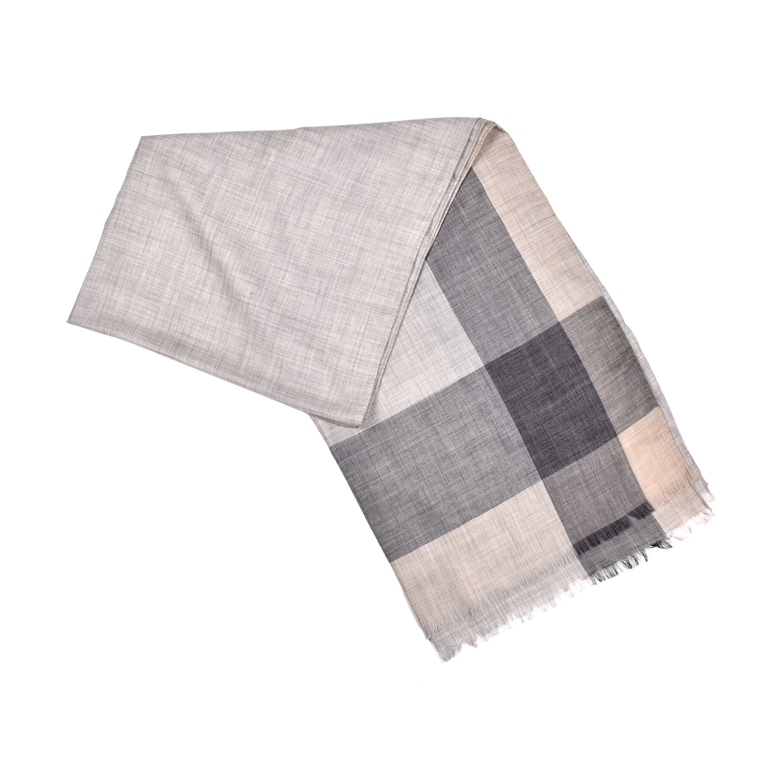 BRUNELLO CUCINELLI MEN'S PEBBLE GREY CASHMERE TWO-TONE SCARF
