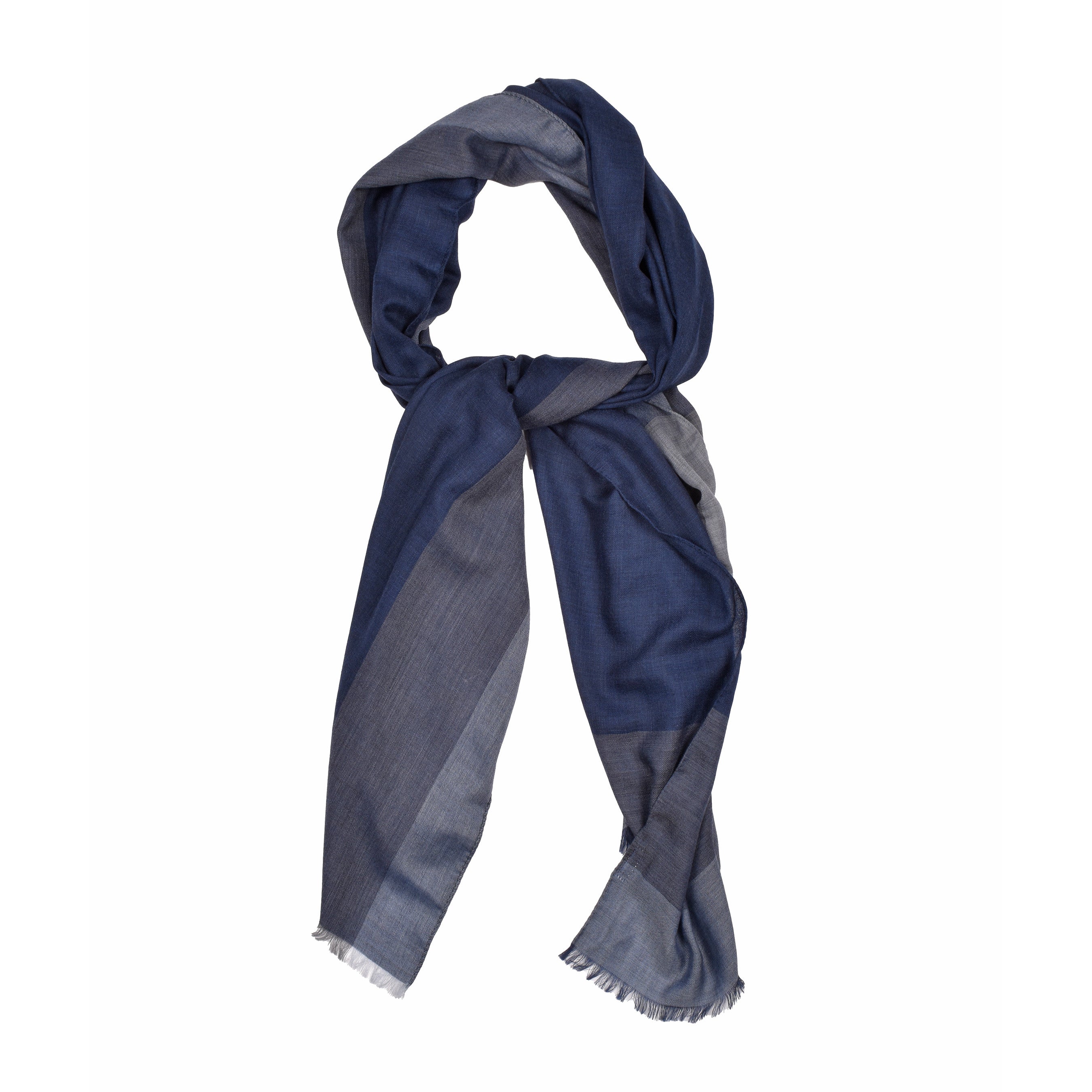 BRUNELLO CUCINELLI MEN'S NAVY TWO-TONE CASHMERE SCARF