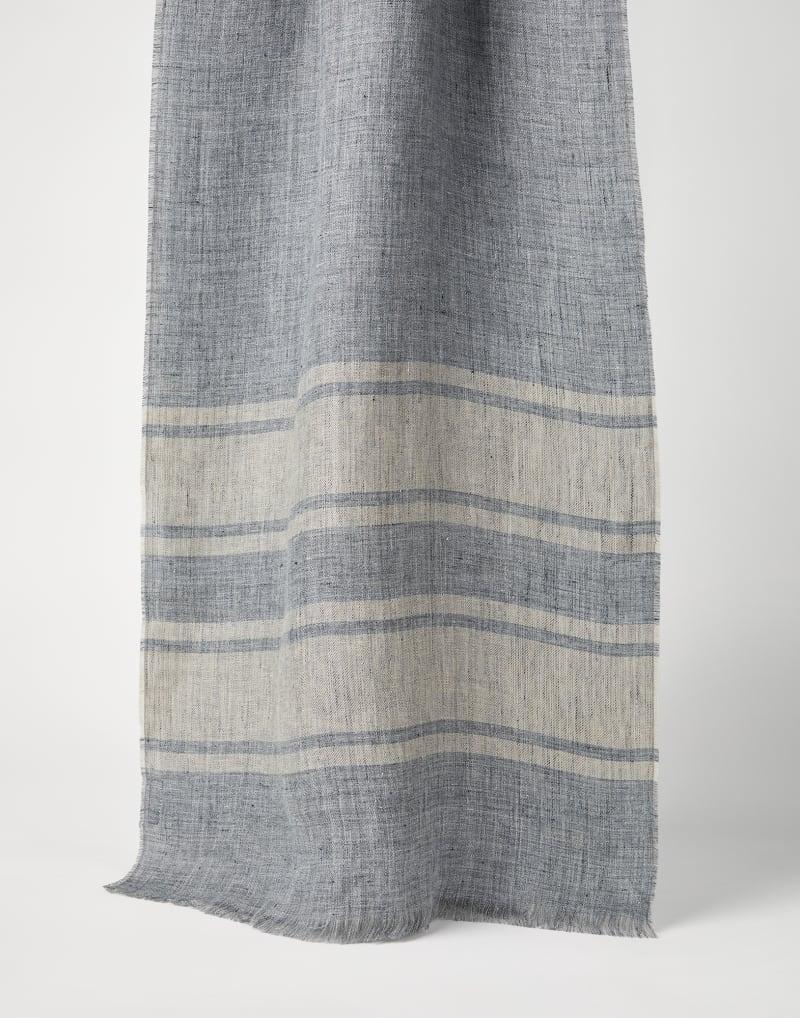 BRUNELLO CUCINELLI MEN'S GRAY LIGHT CAMEL LINEN SCARF