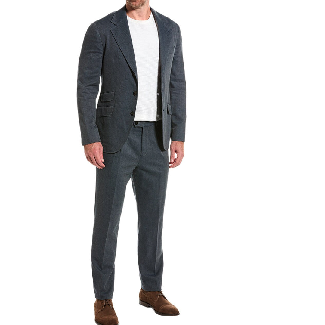 BRUNELLO CUCINELLI MEN'S BLUE CASUAL COTTON SUIT