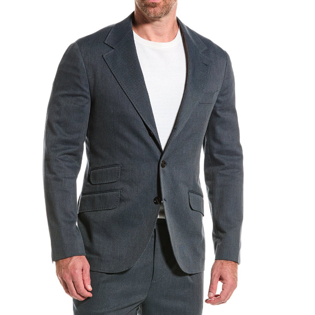 BRUNELLO CUCINELLI MEN'S BLUE CASUAL COTTON SUIT
