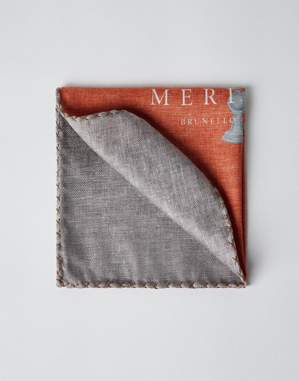 BRUNELLO CUCINELLI MEN'S ORANGE AND BROWN POCKET SQUARE
