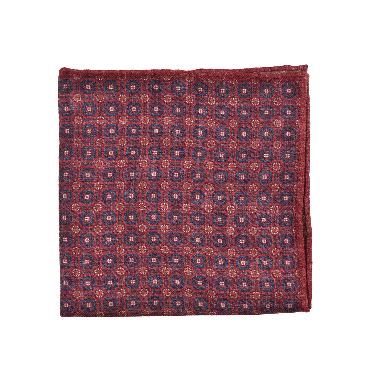 BRUNELLO CUCINELLI MEN'S RED WOOL GEOMETRIC POCKETSQUARE
