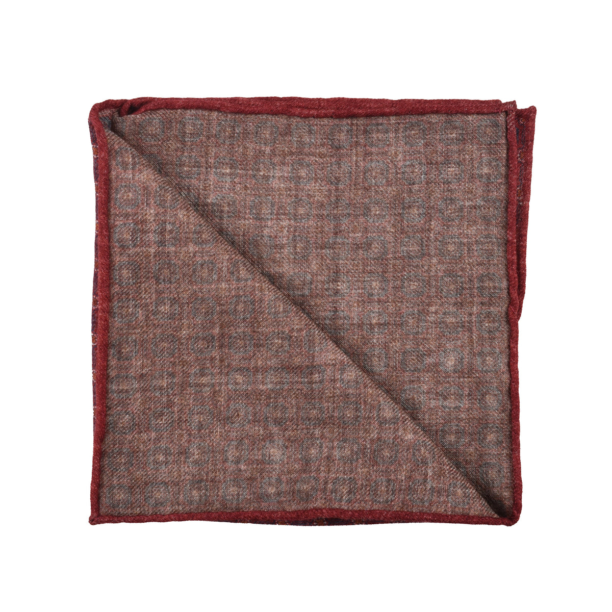 BRUNELLO CUCINELLI MEN'S RED WOOL GEOMETRIC POCKETSQUARE