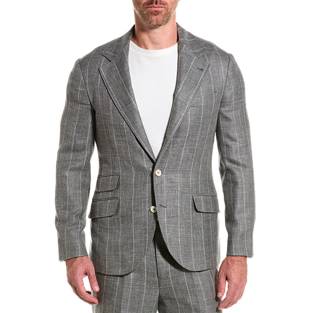 BRUNELLO CUCINELLI MEN'S MEDIUM GRAY WOOL LINEN SUIT